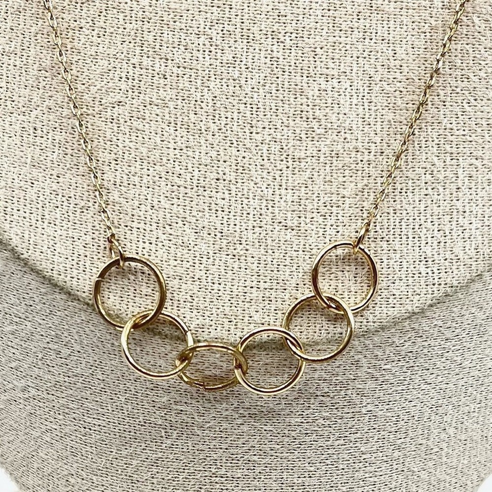 Vintage Gold Tone Interlocking Circle Link Chain Minimalist Statement Necklace